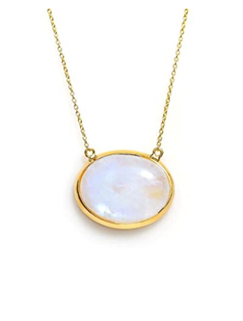 YoTreasure 14K Gold Over 925 Silver Chain Pendant Labradorite, Mohave Blue Purple Copper Turquoise Moonstone Necklace Jewelry