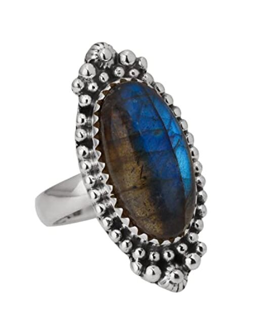 YoTreasure Labradorite Bold Ring Solid 925 Sterling Silver Gemstone Jewelry