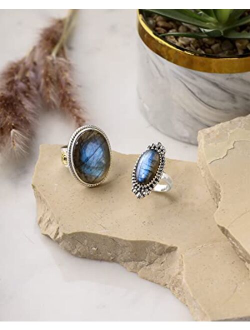 YoTreasure Labradorite Bold Ring Solid 925 Sterling Silver Gemstone Jewelry