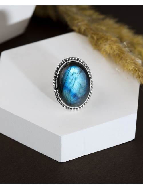 YoTreasure 18x25 MM Labradorite Chunky Ring .925 Sterling Silver