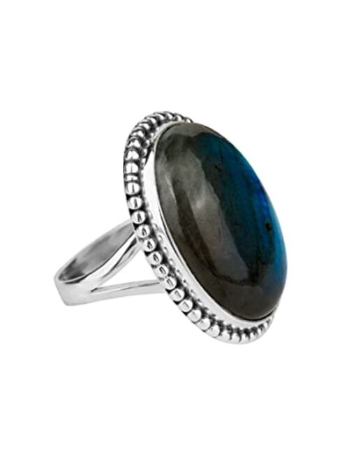 YoTreasure 18x25 MM Labradorite Chunky Ring .925 Sterling Silver