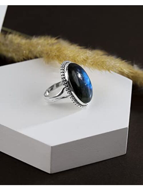 YoTreasure 18x25 MM Labradorite Chunky Ring .925 Sterling Silver