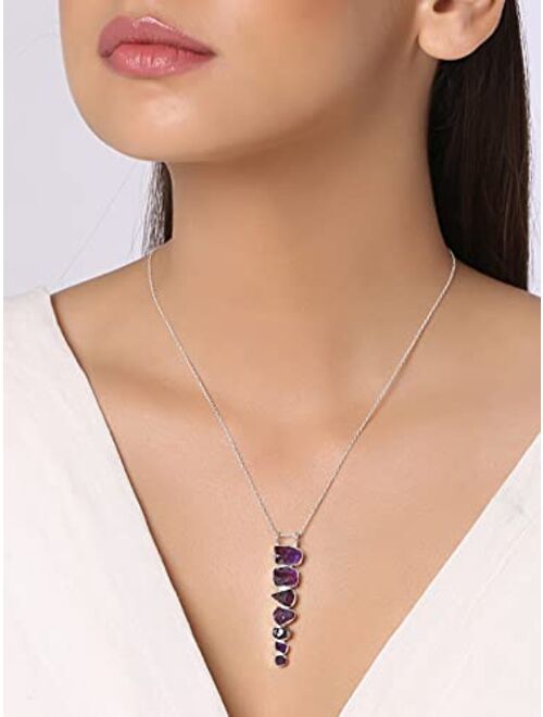 YoTreasure 7 Stone Amethyst Citrine Garnet Peritod Tanzanite Pink Tourmaline 925 Sterling Silver Chain Necklace Pendant Jewelry