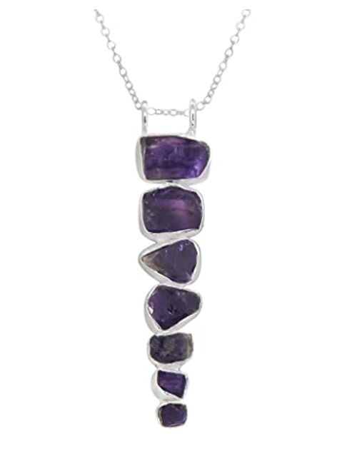 YoTreasure 7 Stone Amethyst Citrine Garnet Peritod Tanzanite Pink Tourmaline 925 Sterling Silver Chain Necklace Pendant Jewelry