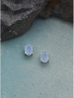 YoTreasure 6x8MM Moonstone Solid 925 Sterling Silver Stud Earrings