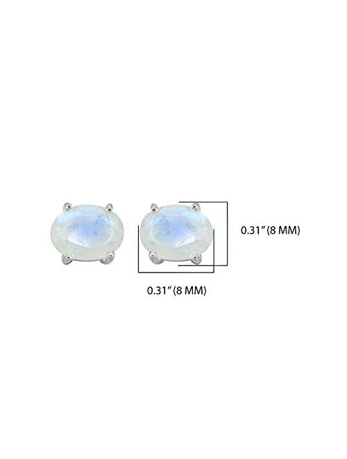 YoTreasure 6x8MM Moonstone Solid 925 Sterling Silver Stud Earrings