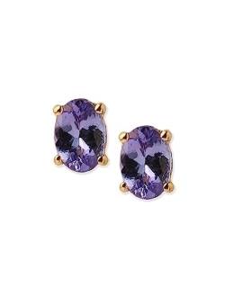 YoTreasure 10K Yellow Gold Tanzanite Black Green Onyx Turquoise Glass Filled Ruby London Blue Topaz Amethyst Garnet Stud Earrings