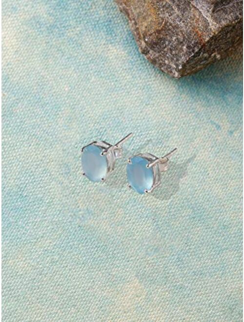 YoTreasure Blue Onyx Oval Shape Stud Earrings 925 Sterling Silver Gemstone Jewelry