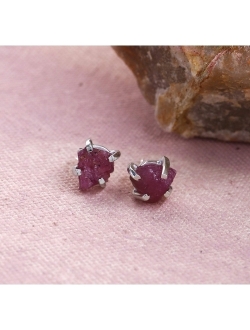 YoTreasure Raw Pink Tourmaline Stud Earrings Solid 925 Sterling Silver Jewelry