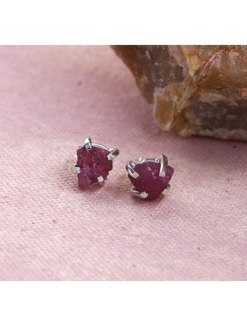 YoTreasure Raw Pink Tourmaline Stud Earrings Solid 925 Sterling Silver Jewelry