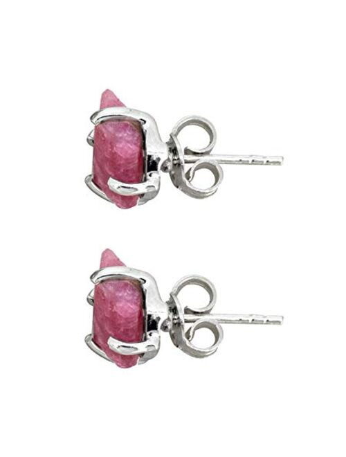 YoTreasure Raw Pink Tourmaline Stud Earrings Solid 925 Sterling Silver Jewelry