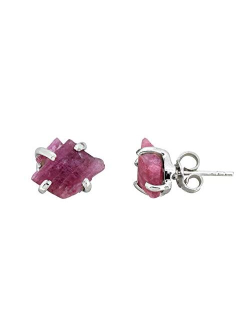 YoTreasure Raw Pink Tourmaline Stud Earrings Solid 925 Sterling Silver Jewelry