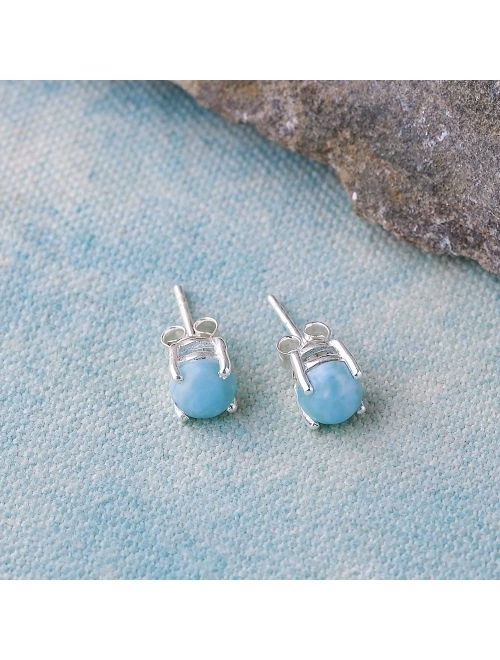 YoTreasure 6 mm Round Larimar Stud 925 Sterling Silver Earrings Hypoallergenic Jewelry