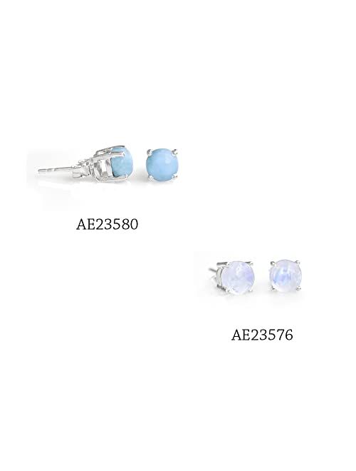 YoTreasure 6 mm Round Larimar Stud 925 Sterling Silver Earrings Hypoallergenic Jewelry