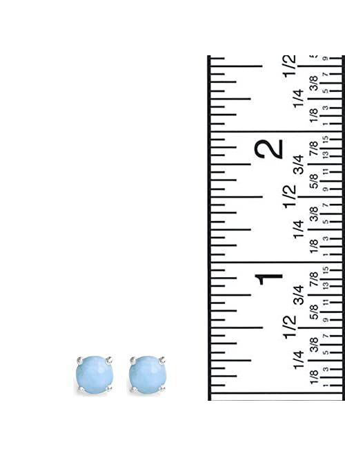 YoTreasure 6 mm Round Larimar Stud 925 Sterling Silver Earrings Hypoallergenic Jewelry