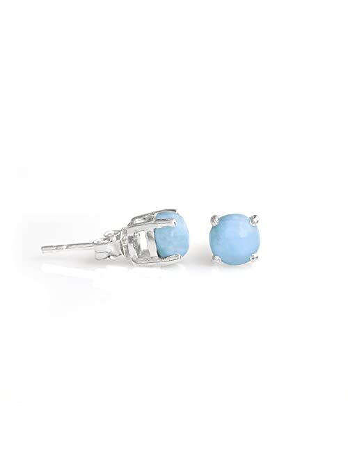 YoTreasure 6 mm Round Larimar Stud 925 Sterling Silver Earrings Hypoallergenic Jewelry