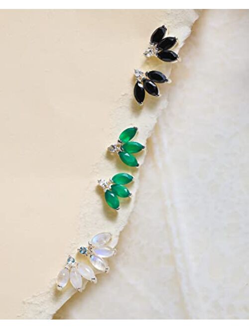 YoTreasure 925 Sterling Silver Moonstone Black Green Onyx White Blue Topaz Stud Earrings