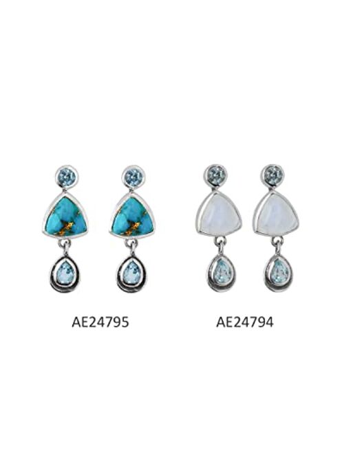 YoTreasure Rainbow Moonstone Sky Blue Topaz Solid 925 Sterling Silver Drop Earrings