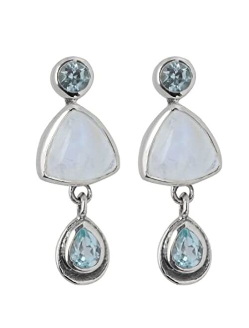 YoTreasure Rainbow Moonstone Sky Blue Topaz Solid 925 Sterling Silver Drop Earrings