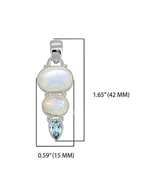 YoTreasure Rainbow Moonstone & Blue Topaz Solid 925 Sterling Silver Chain Pendant