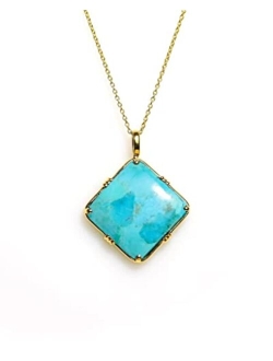 YoTreasure 14K Gold Over 925 Silver Green Onyx Black Onyx Blue Mohave Turquoise Chain Pendant Necklace Jewelry