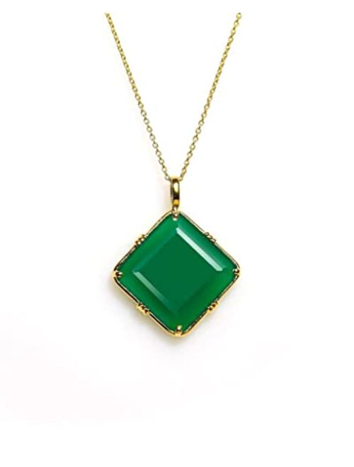 YoTreasure 14K Gold Over 925 Silver Green Onyx Black Onyx Blue Mohave Turquoise Chain Pendant Necklace Jewelry