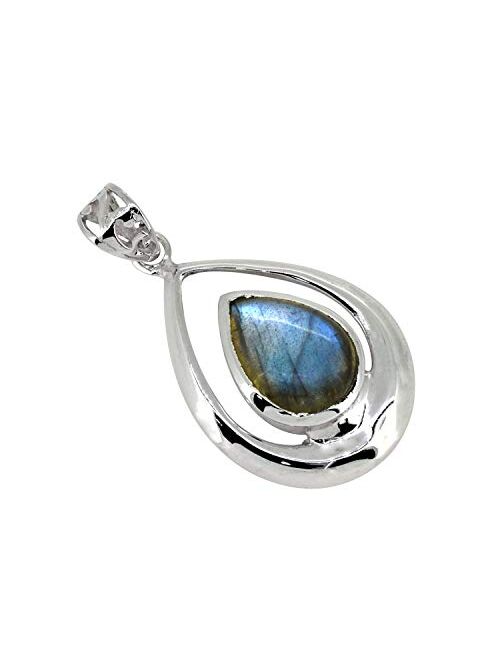 YoTreasure 10x14MM Labradorite Solid 925 Sterling Silver Chain Pendant