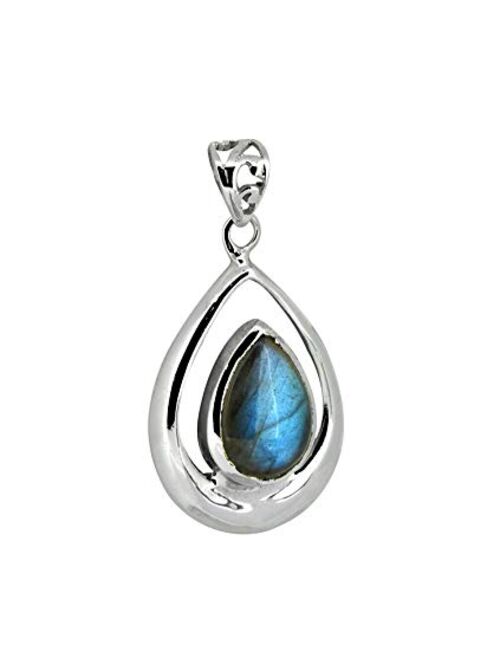 YoTreasure 10x14MM Labradorite Solid 925 Sterling Silver Chain Pendant