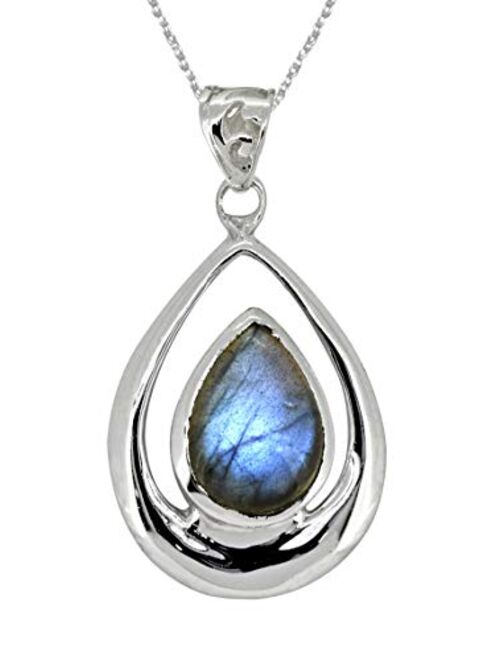 YoTreasure 10x14MM Labradorite Solid 925 Sterling Silver Chain Pendant