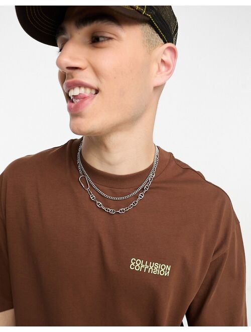 COLLUSION mirror logo t-shirt in dark brown