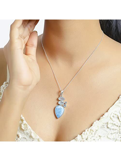 YoTreasure Larimar Blue Topaz Solid 925 Sterling Silver Pendant Chain Necklace Jewelry