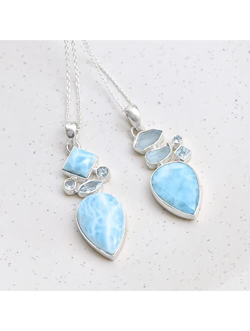 YoTreasure Larimar Blue Topaz Solid 925 Sterling Silver Pendant Chain Necklace Jewelry