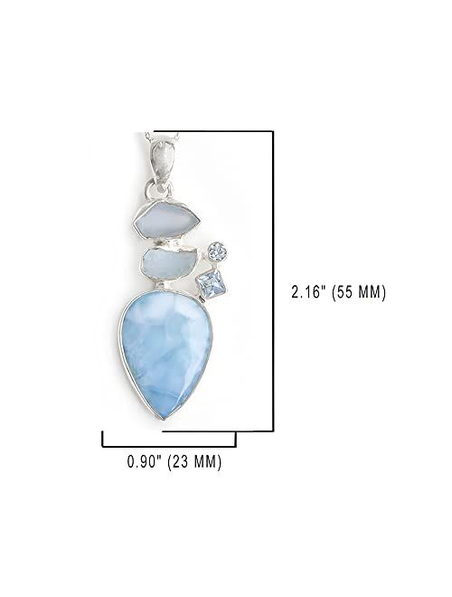 YoTreasure Larimar Blue Topaz Solid 925 Sterling Silver Pendant Chain Necklace Jewelry