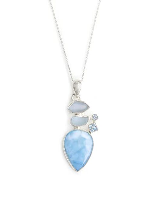 YoTreasure Larimar Blue Topaz Solid 925 Sterling Silver Pendant Chain Necklace Jewelry