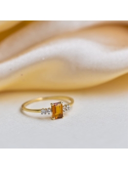 YoTreasure Healing Crystal Citrine & White Topaz 10kt Yellow Gold Engagement Ring