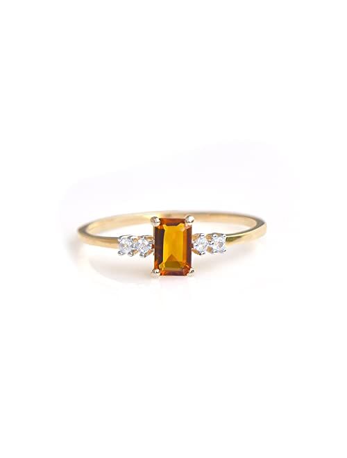 YoTreasure Healing Crystal Citrine & White Topaz 10kt Yellow Gold Engagement Ring