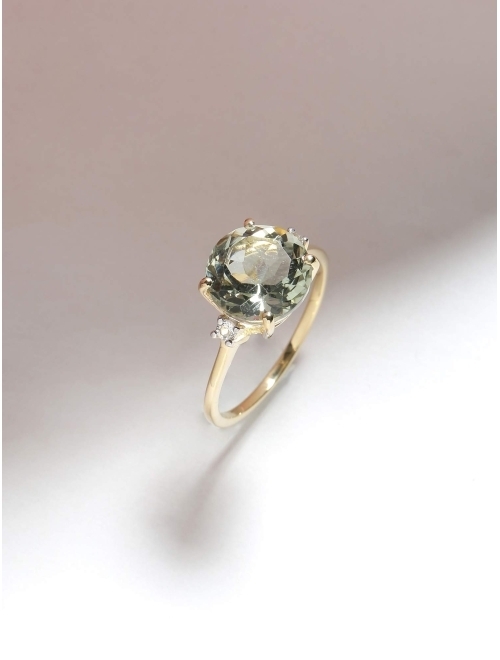 YoTreasure 3.10 Ct Green Amethyst Solid 14k Yellow Gold Ring Jewelry