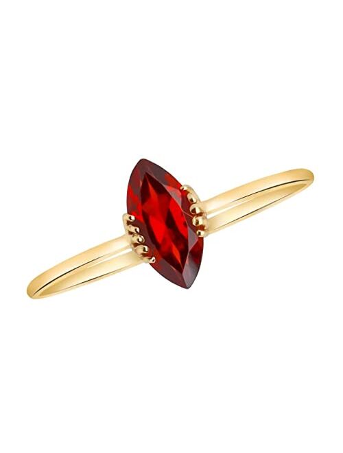 YoTreasure Solid 14K Yellow Gold Natural Opal Red Garnet Solitaire Ring