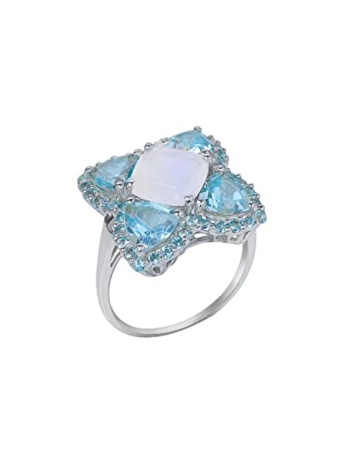 YoTreasure 5.21 Ct. Moonstone Sky Blue Topaz 925 Sterling Silver Cocktail Ring Jewelry