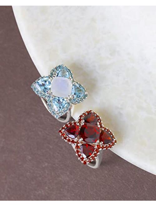 YoTreasure 5.21 Ct. Moonstone Sky Blue Topaz 925 Sterling Silver Cocktail Ring Jewelry