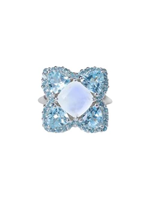 YoTreasure 5.21 Ct. Moonstone Sky Blue Topaz 925 Sterling Silver Cocktail Ring Jewelry