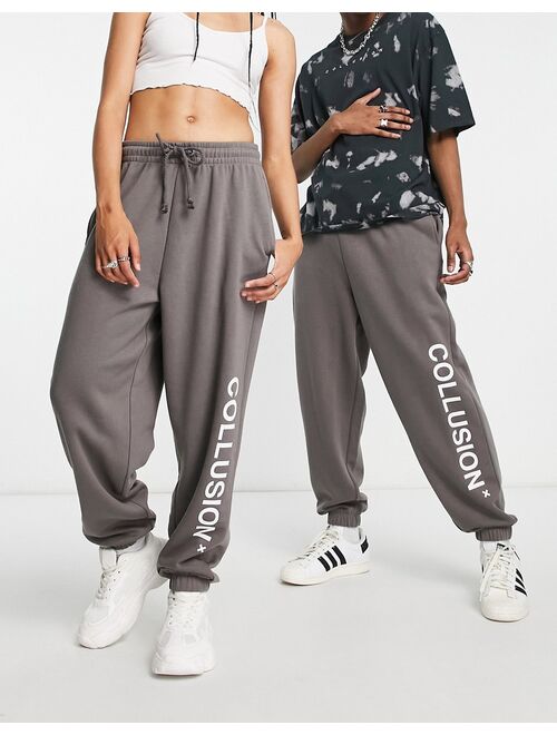 COLLUSION Unisex logo sweatpants in dark gray