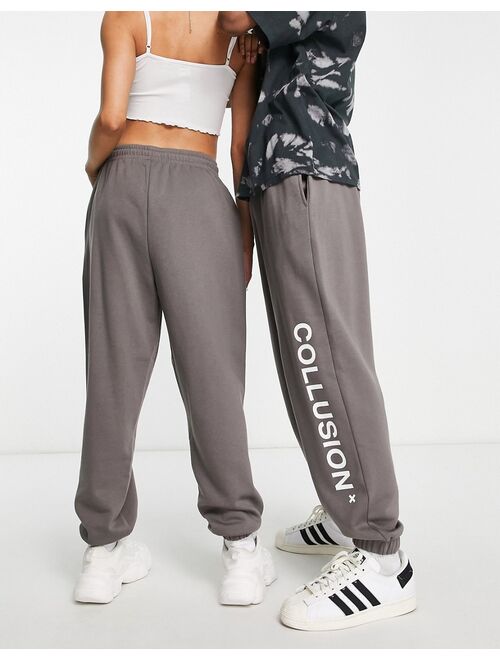 COLLUSION Unisex logo sweatpants in dark gray