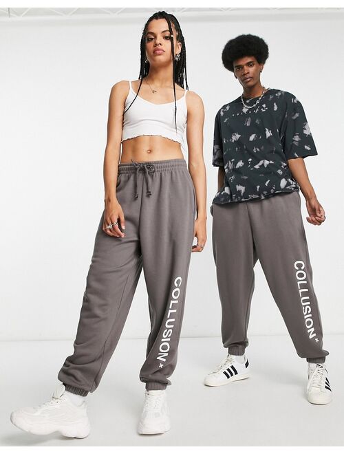 COLLUSION Unisex logo sweatpants in dark gray