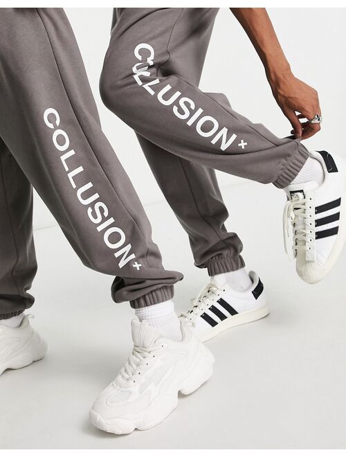 COLLUSION Unisex logo sweatpants in dark gray