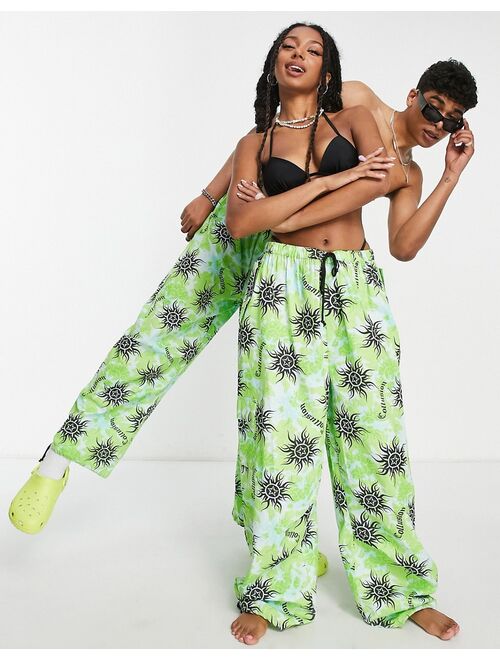 COLLUSION Unisex tie dye sun utility beach combat pants in green