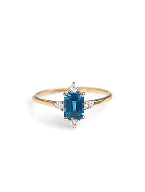 YoTreasure 1.67 Ct. London Blue Topaz & White Topaz 10K Yellow Gold Ring