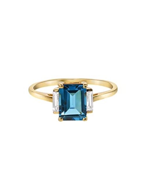 YoTreasure 1.91 Ct. London Blue Topaz White Topaz Ring 14K Yellow Gold Jewelry