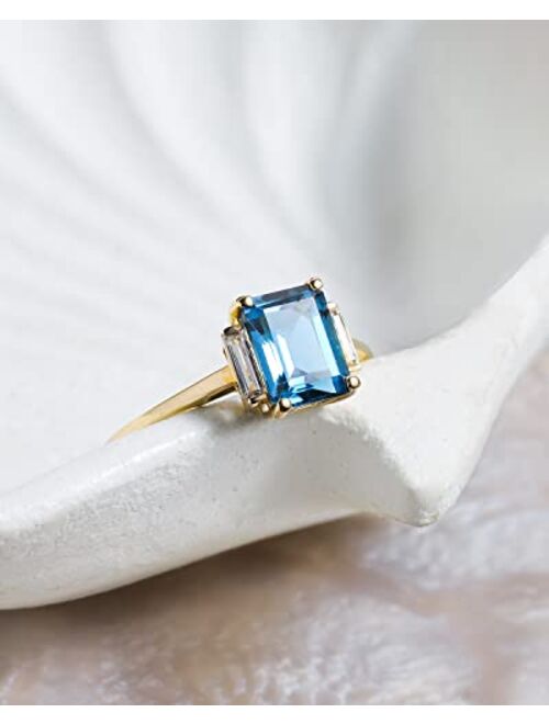 YoTreasure 1.91 Ct. London Blue Topaz White Topaz Ring 14K Yellow Gold Jewelry