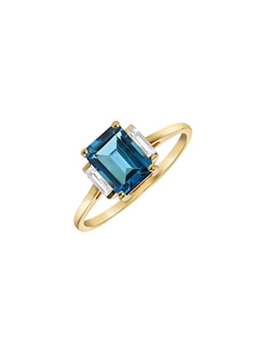 YoTreasure 1.91 Ct. London Blue Topaz White Topaz Ring 14K Yellow Gold Jewelry